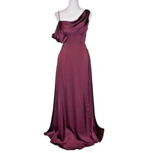 Morilee Madeline Gardner Bordeaux Satin One Shoulder Bridesmaid Dress Gown Sz 4